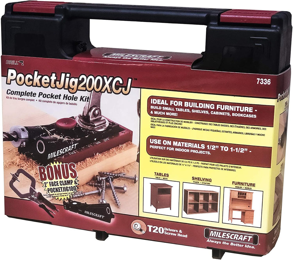 Pocket Jig 200XCJ - Woodworking Tool Bundle with Double Barrel & Single Barrel Pocket Hole Jigs, 2" Face Clamp