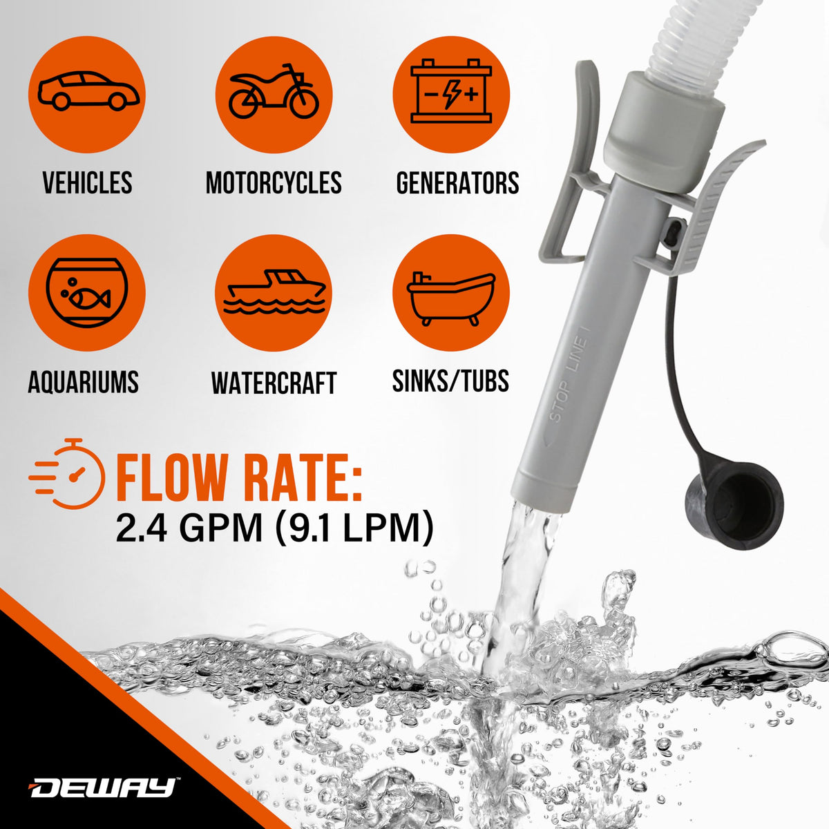 Deway Fuel Transfer Pump, Precision Auto-Shutoff Nozzle, 2.4 GPM, 51 in