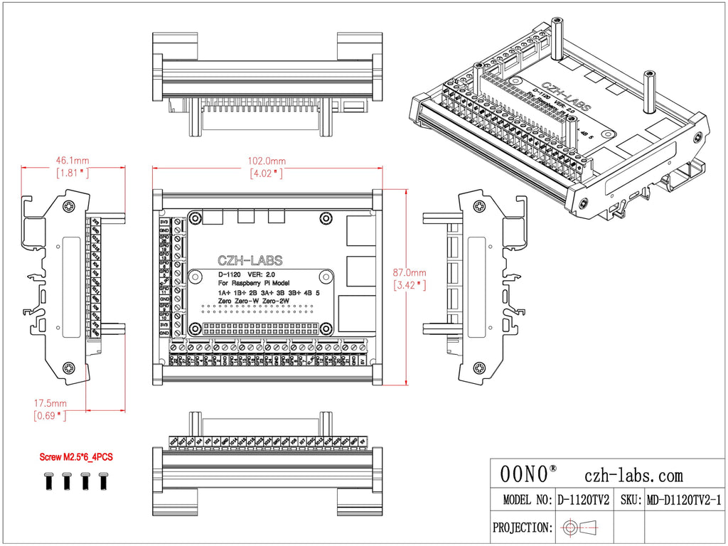 DIN Rail Mount Screw Terminal Block Adapter Module for Raspberry Pi 5 4B 3B+ 3B 3A+ 2B 1B+ 1A+ Zero-W ZERO-2W