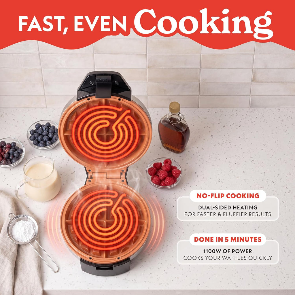 Belgian Waffle Maker – Compact Design with Upright Storage, Adjustable Browning, and Easy-Clean Nonstick Ceramic