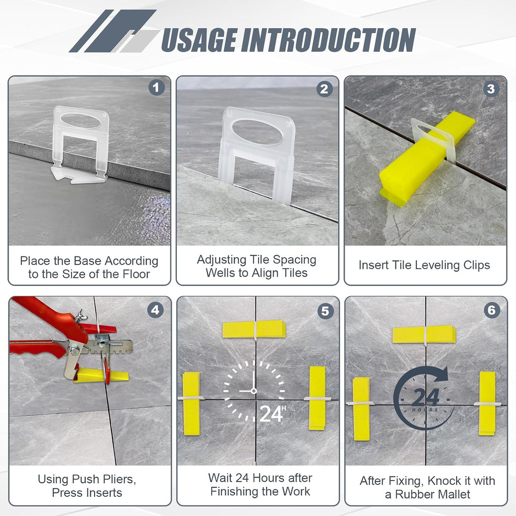 4500pcs Tile Leveling Clips 1/8 Inch Tiles Spacers with Hammer | Tile Leveling System Clips Tiles Leveler Spacers 3mm