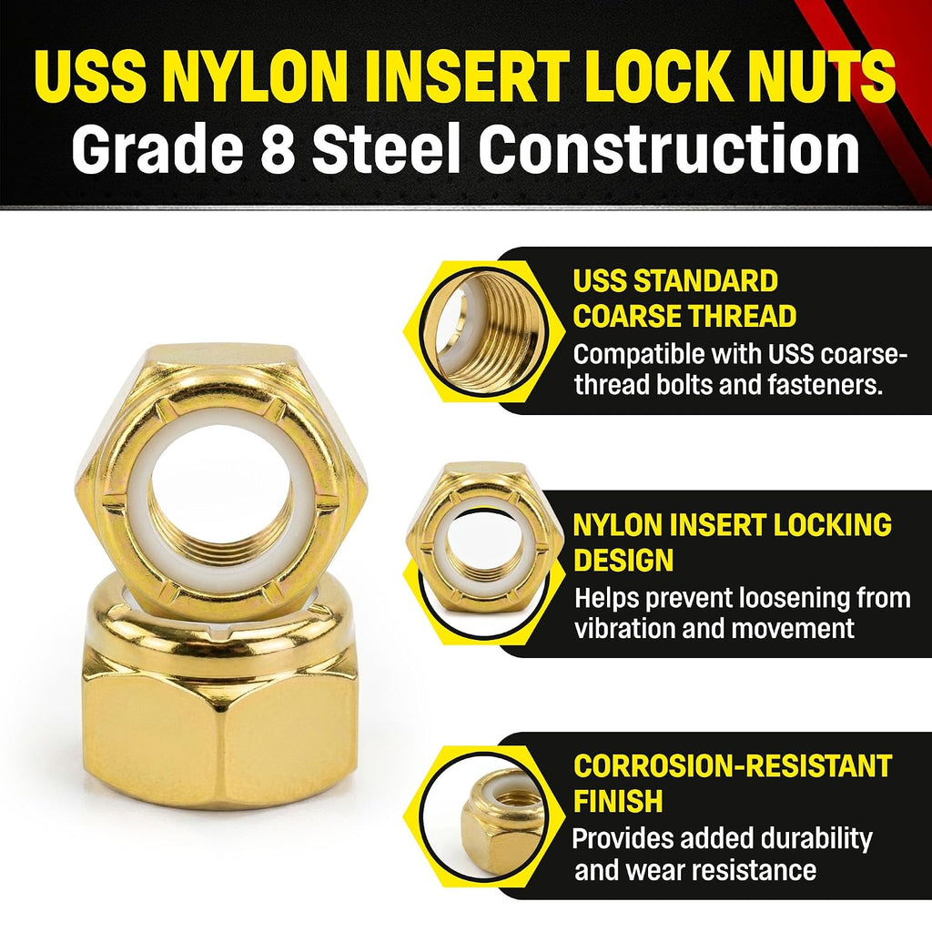 Chenango Supply 1/4-20 USS Nylon Insert Lock Nuts, Grade 8 (50 Pieces)