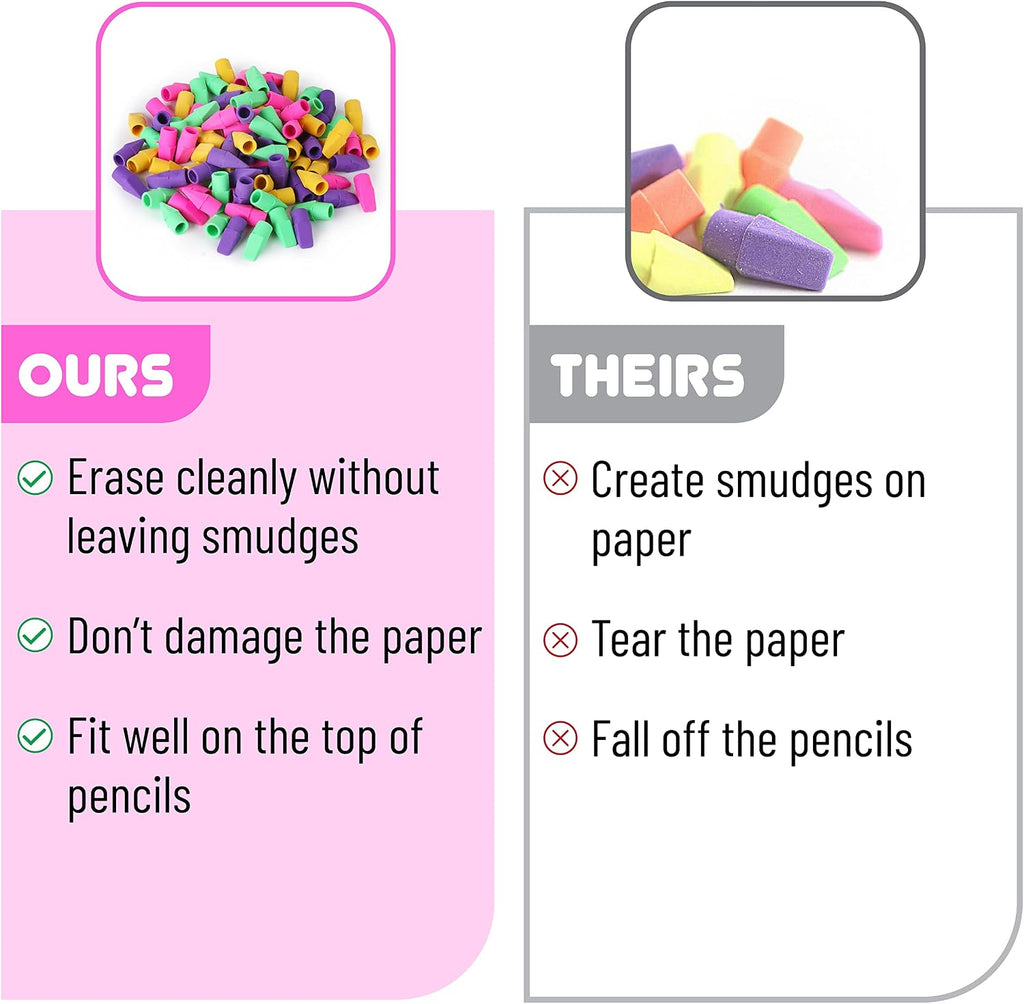 Pencil Top Erasers, 120 Pack, Latex-Free, No-Smudge | Cap Pencil Erasers for Precise Erasing, Kids, Teachers