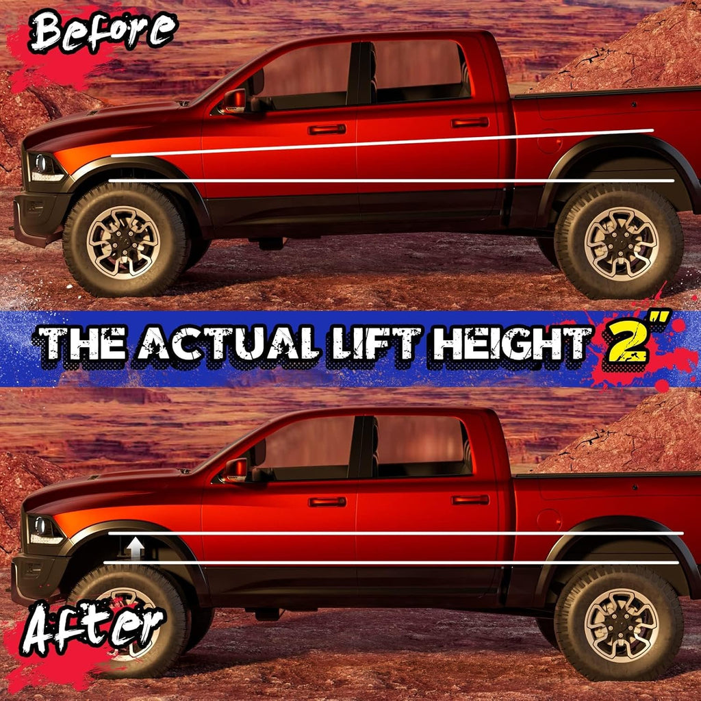 KSP 2in Front Lift Kits for Ram 1500 2009-2026, 2" Leveling Lift Kit for 2009-2026 Dodge Ram 1500 4WD, 2005-2011 Dakota 2WD 4WD, Aluminum Suspension Level Kit CNC Strut Spacers For Pick Up