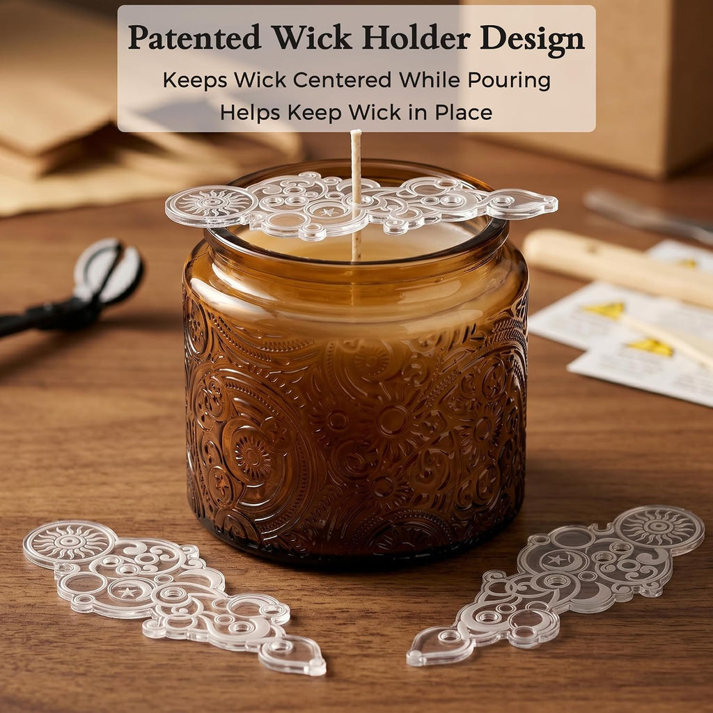 10 oz Mocha Sun Moon Stars Candle Jars with Metal Lids, 9 Pack | Patented Embossed Design, Includes Wick Centering