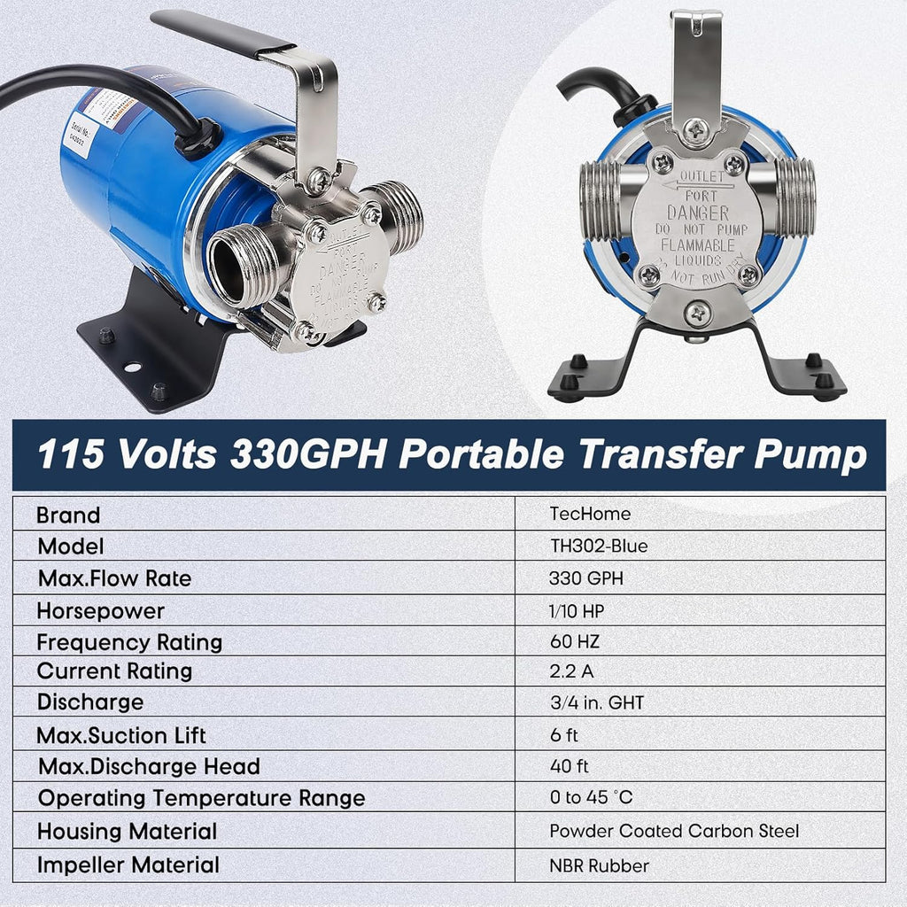 Water Pump Water Transfer Pump, 115V Electric Garden Hose Pump. | 1/10HP 330GPH , with Suction Hose Kit.