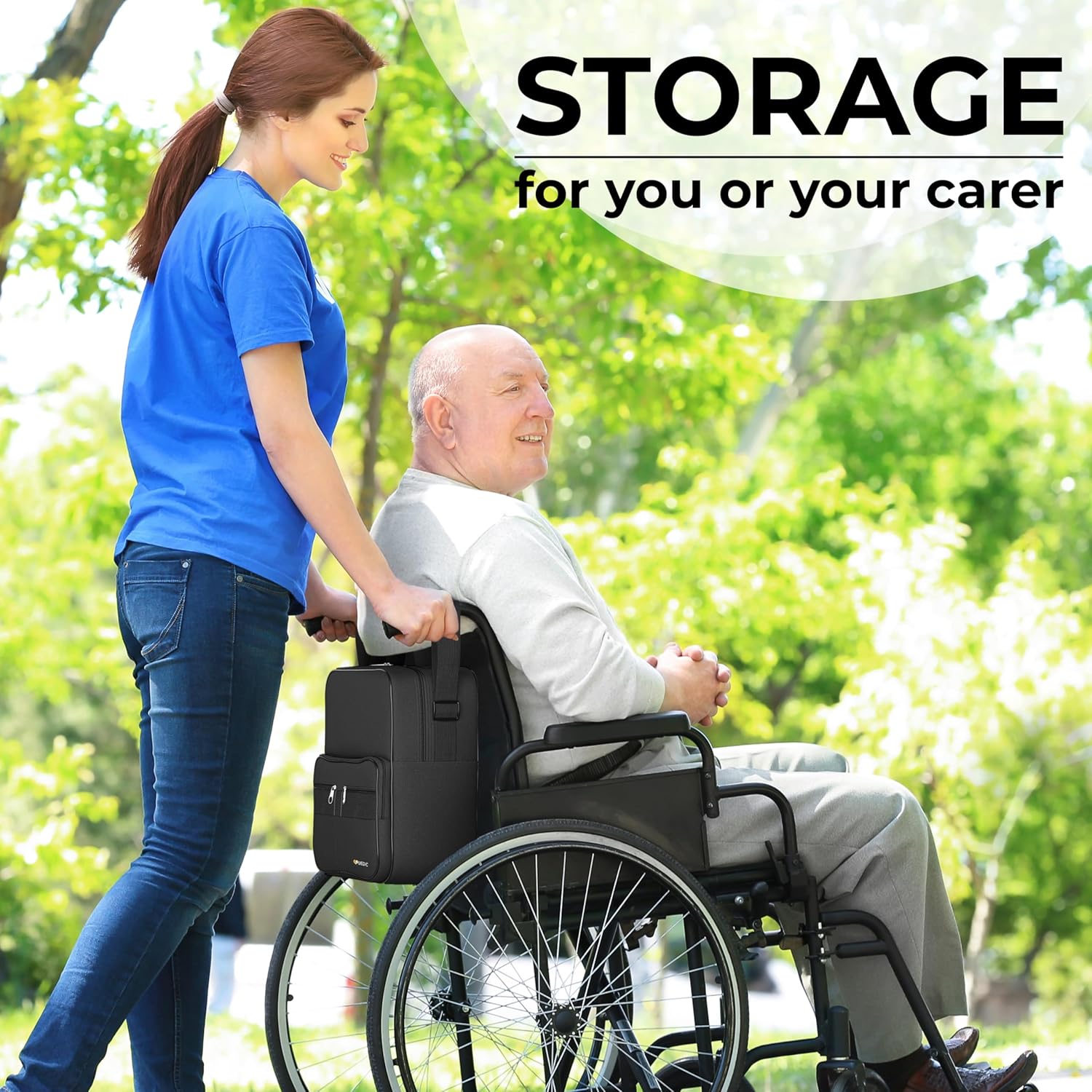 Deluxe Wheelchair Bag – Storage Backpack for Adults – Hangs Securely on Wheelchair Back – Organiser for Mobility &