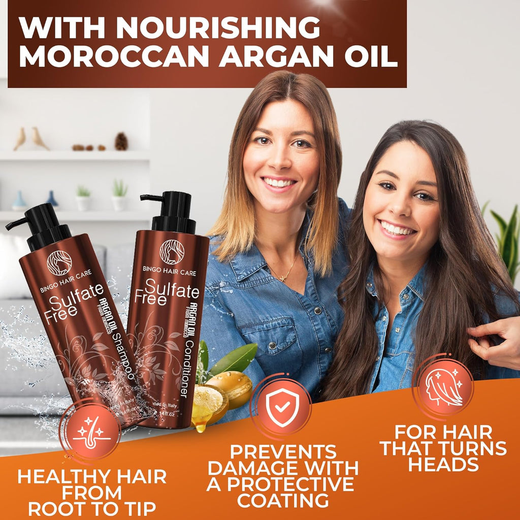 Moroccan Argan Oil Shampoo and Conditioner Set - Sulfate Free, Anti Frizz Hydrating Care for Women - Deep