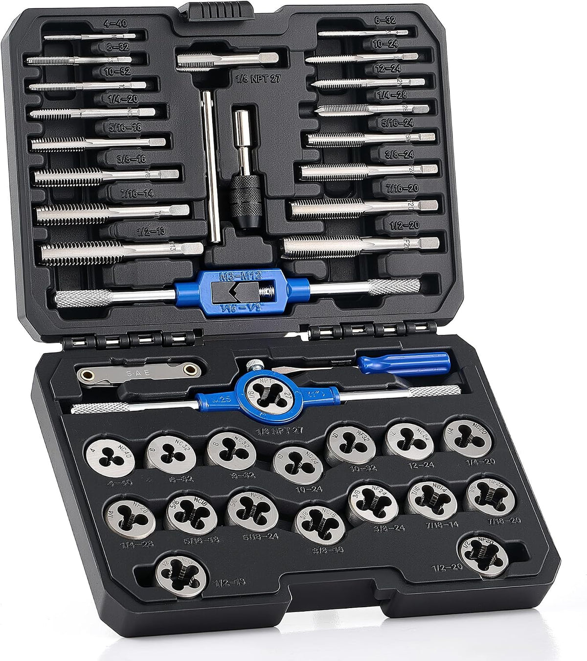 OMT SAE Tap and Die Set, Thread Repair and Cutting Kit with Wrenches