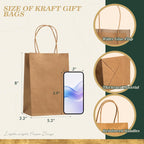 100Pcs Small Brown Gift Kraft Paper Bags with Handles, 5.2x3.2x8 In