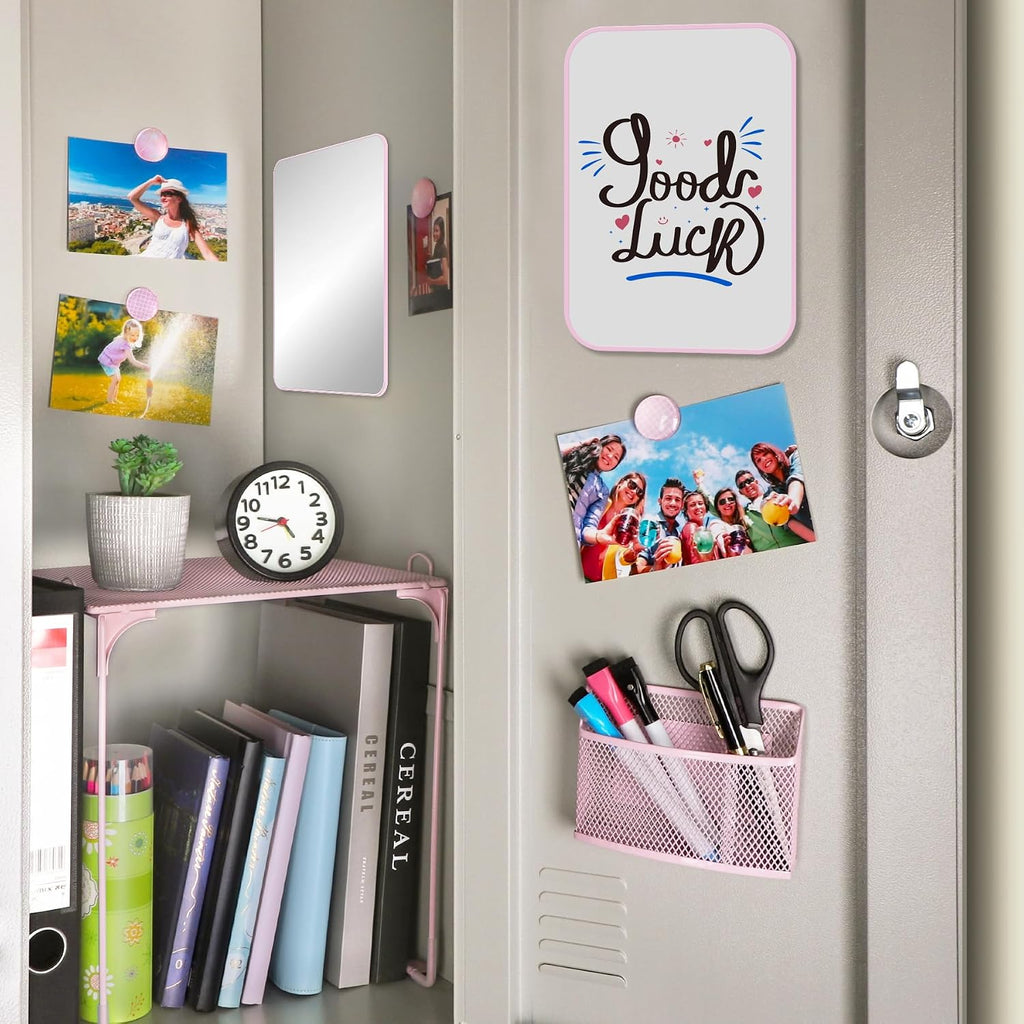 11 PCS Locker Accessories Kit Pink Locker Organizer Decorations Supplies Includes Folding Shelf, Magnetic Mirror &