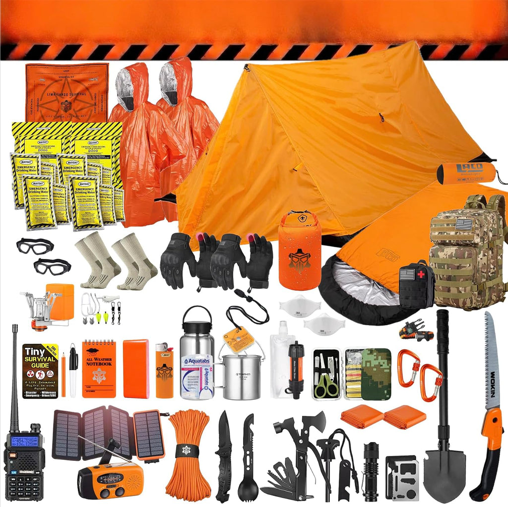 72 Hour Survival Kit 2-Person Emergency Preparedness Bug Out Bag - 180pcs w/ 45L MOLLE Backpack, 2-Man Tent, First