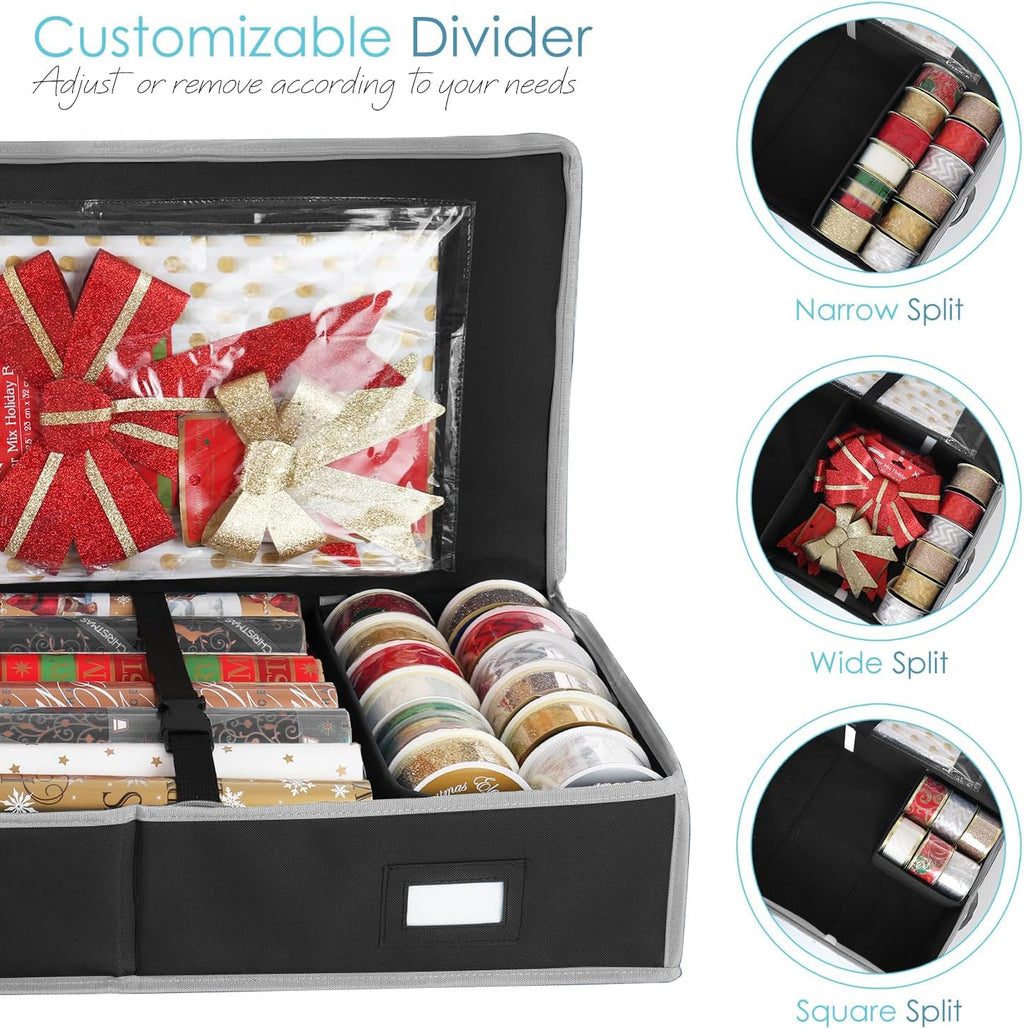 Wrapping Paper Storage Container - Christmas Storage Bag with Interior Pockets - Gift Wrapping Organizer Storage Fits