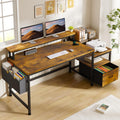 56.5" Office Desk with Drawers and Printer Space,Computer Desk with Power Outlets,Home Office Desks with File Drawers