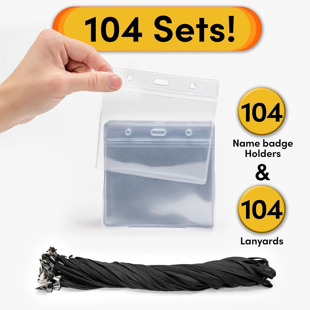 Badge Name Tag Holders with Lanyards 104 Sets 3"x4" Size Quick Load