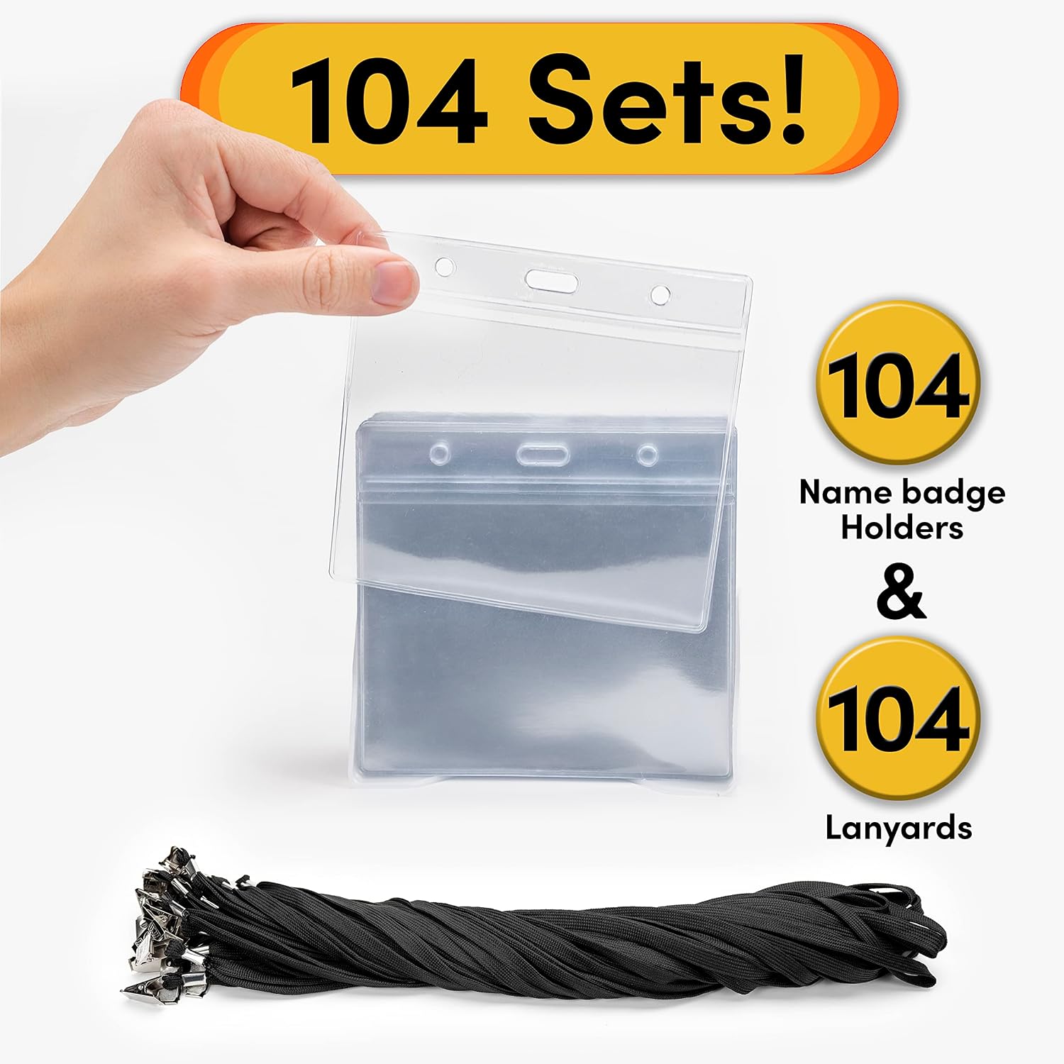 Badge Name Tag Holders with Lanyards 104 Sets 3"x4" Size Quick Load