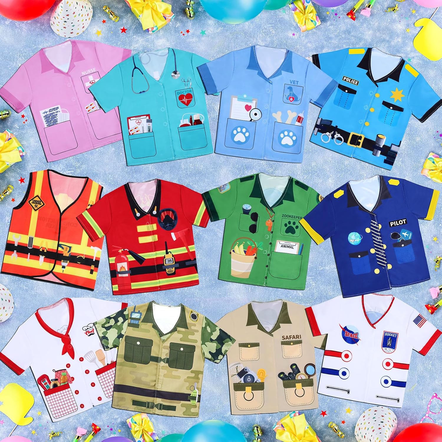 12 Pcs Kids Role Play Costume Dress up Clothes for Kids Community Helper Career Cosplay Doctor Construction Workers