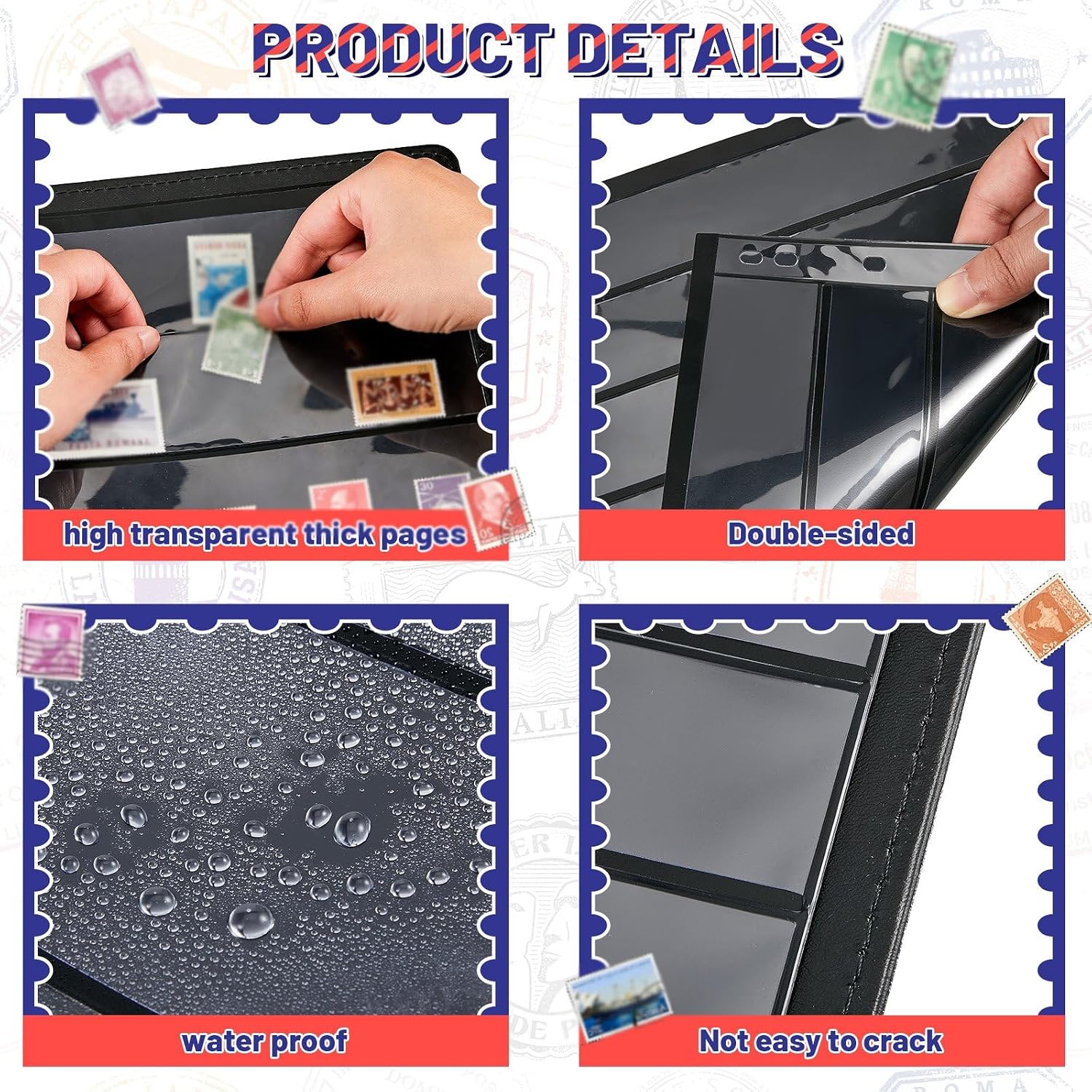 30 Pieces stamp collecting supplies stamp collector pages Album sheets with Standard 9 Hole Binder Sleeves(4/5/6/7 Rows)