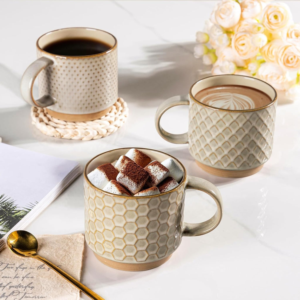 15 OZ Stackable Coffee Mugs Set of 4, Ceramic Coffee Cups Set