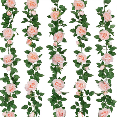 5Pcs 34FT Flower Garland Pink Artificial Rose Vine Wedding Home Decor