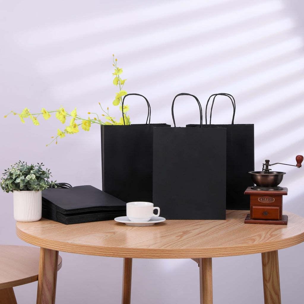 25-Pack Medium Black Gift Bags with Handles for Retail, Halloween