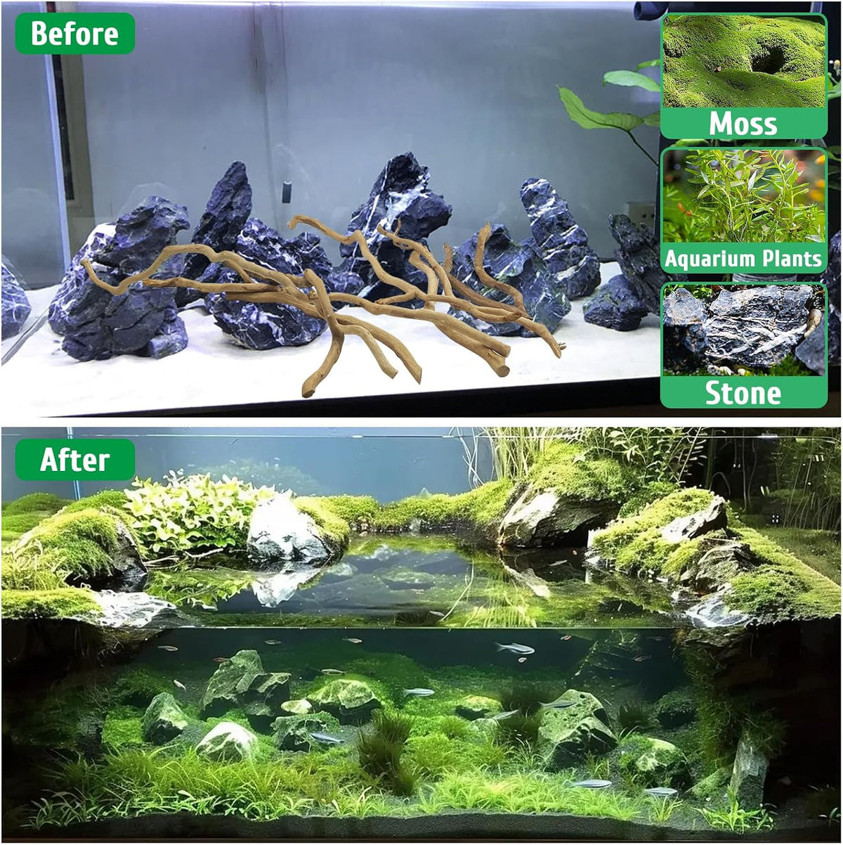 Natural Driftwood for Aquarium, Red Moor Driftwood Mix 12''-16'' Long Driftwood for Decorations Aquarium Driftwood