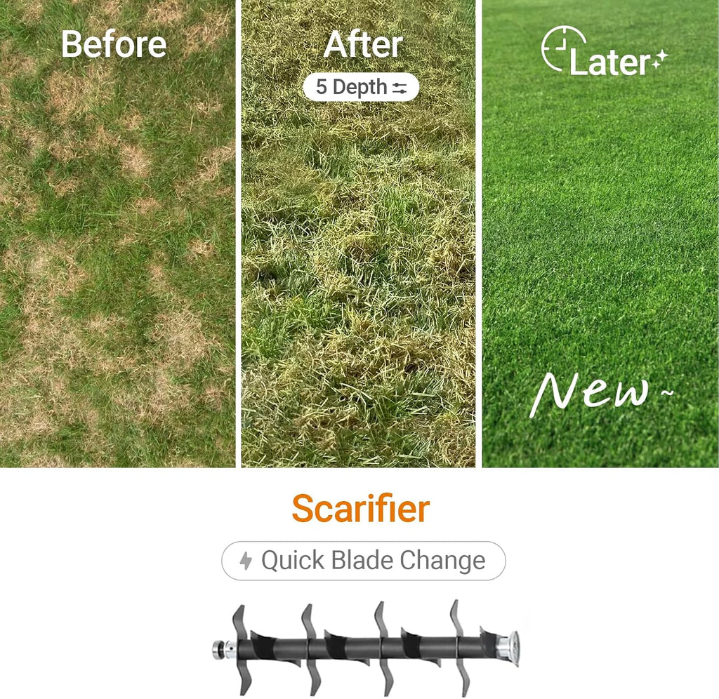 Cordless Lawn Dethatcher Compatible with DeWalt 20V Battery(Tool Only), 40V Dual Battery Powered Brushless 2-in-1