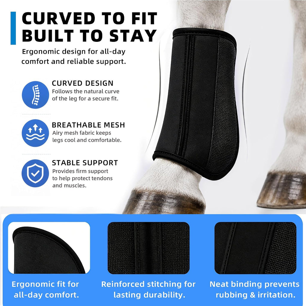 Fly Boots for Horses Set of 4, Breathable Mesh Horse Fly Boots with Support Stays, Adjustable Hook and Loop Closure