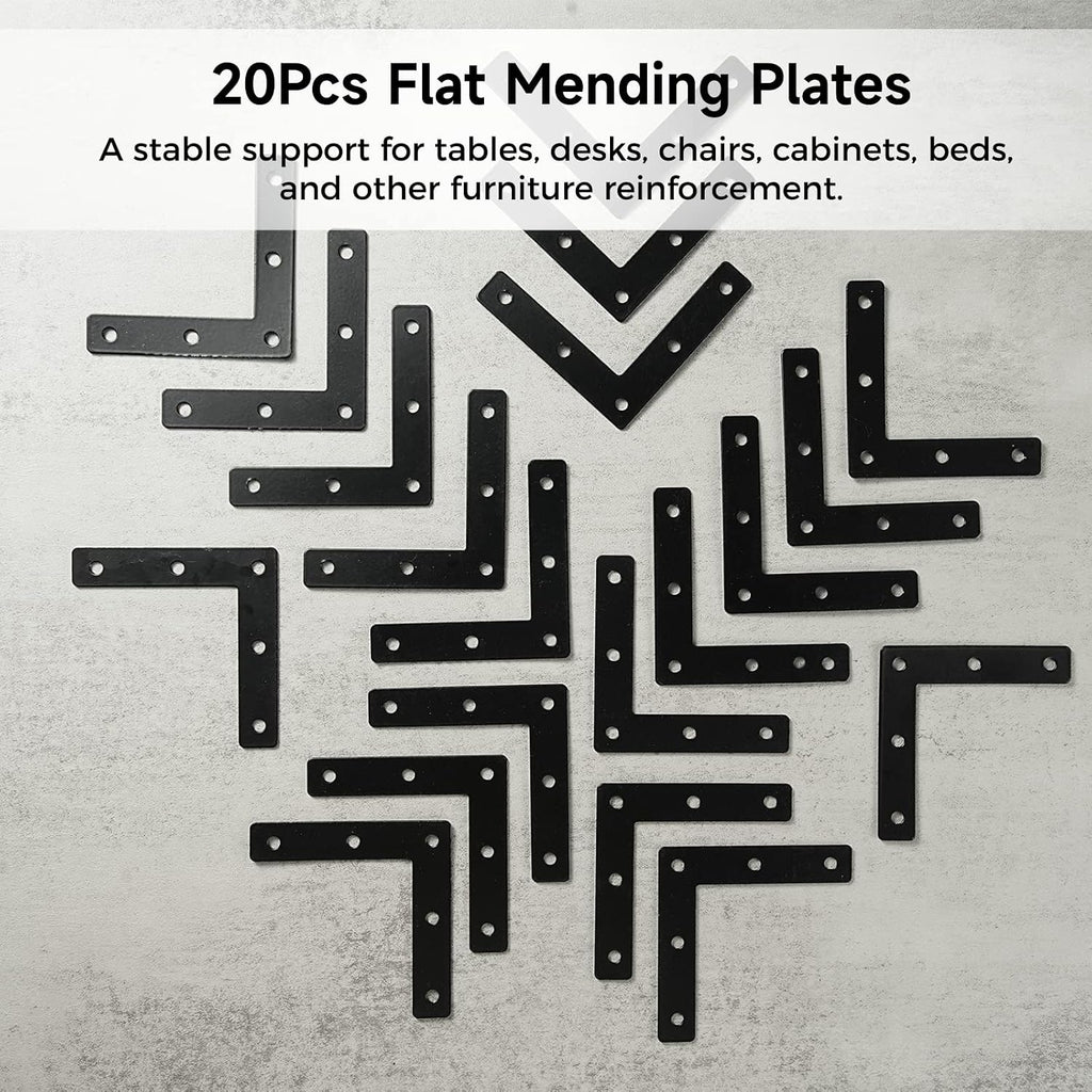 Flat Corner Braces, 20 Pcs 3.15x3.15" L Right Angle Braces, Repair Mending Plates for Wooden Frames Beds Tables