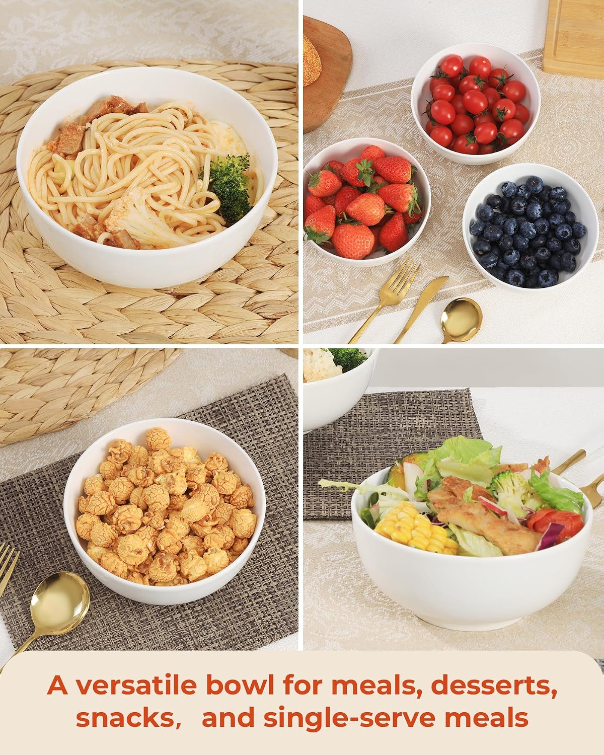Cereal Bowls Set of 6, 24 OZ Soup Bowl, Durable Ceramic Bowls