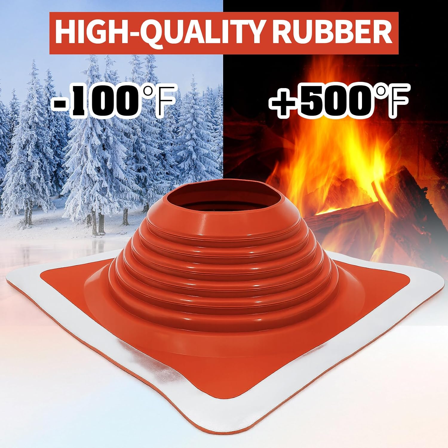 #6 Metal Roof Pipe Flashing Boot, Fits 5"-9" OD Pipes, High Temp Silicone Roof Vent Boot with Heavy-Duty Square