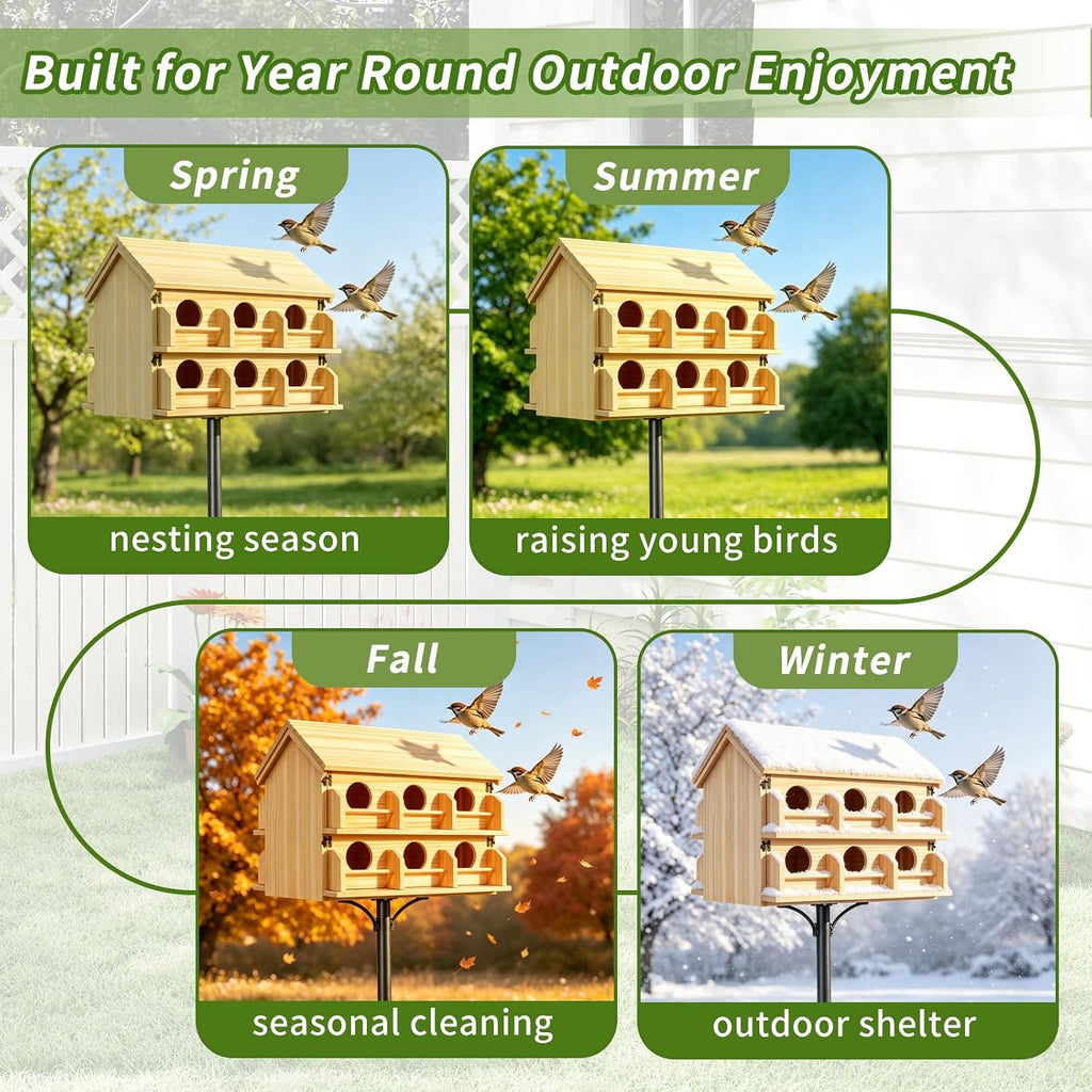 Bird Houses for Outside, Large 12 Room Purple Martin House 2 Tier Nest Box