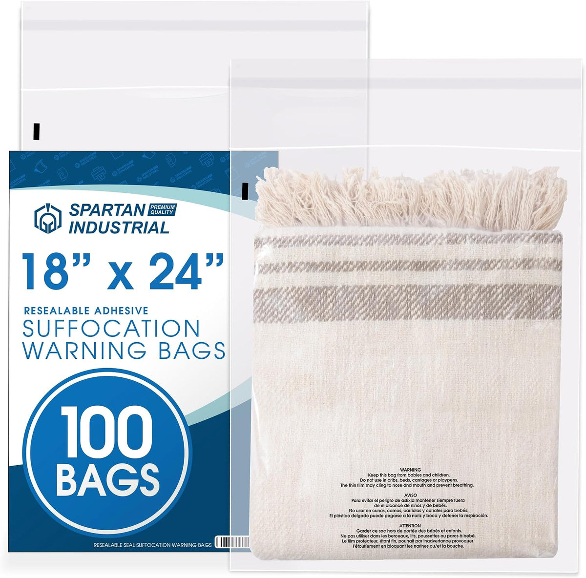 18” X 24” (100 Count) Self Seal Clear Poly Bags with Suffocation Warning
