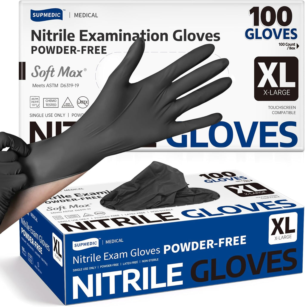 Soft Max Disposable Nitrile Exam Gloves, Powder-Free Black 100 Ct | Soft Max Disposable Nitrile Exam Gloves
