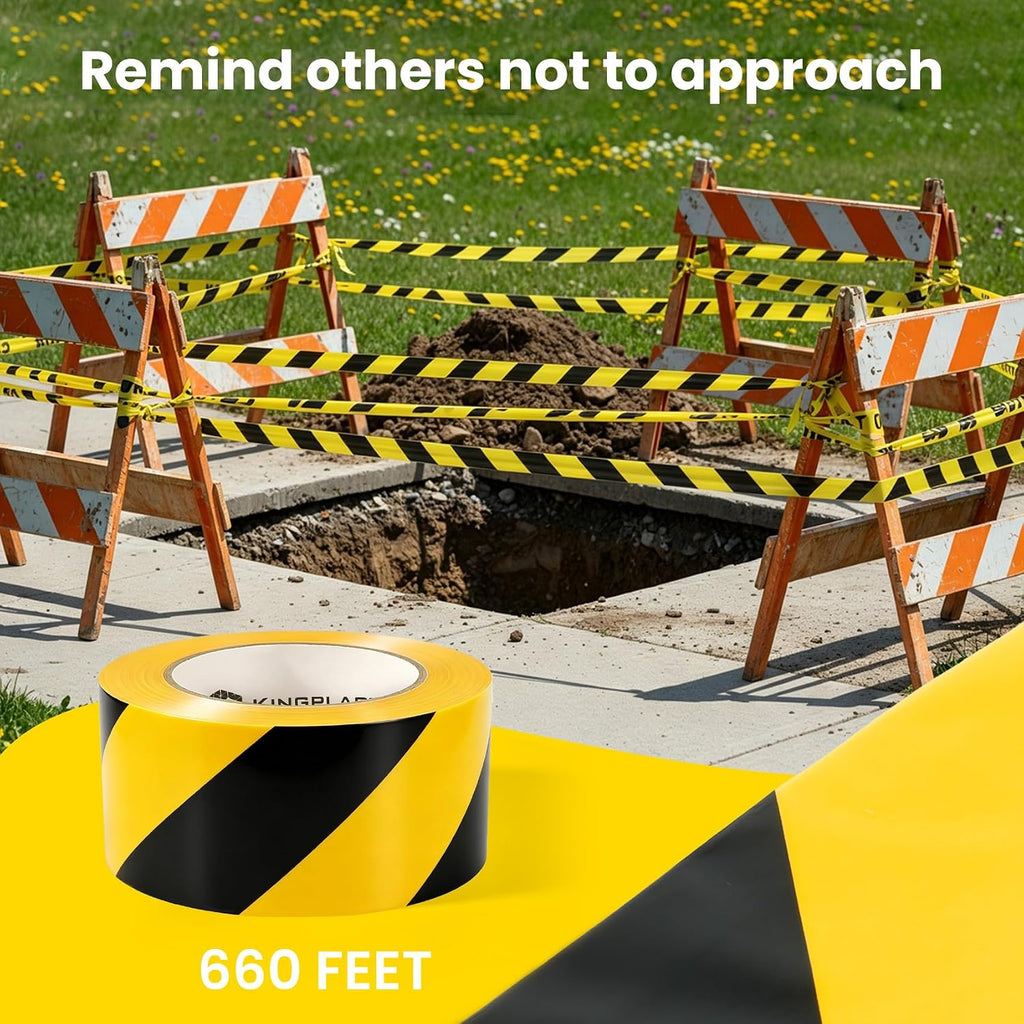 Warning Tape - 2.8 Inch 660 feet Yellow Black Hazard Safety Striped Barricade Caution Tape No-Adhesive for Quarantine