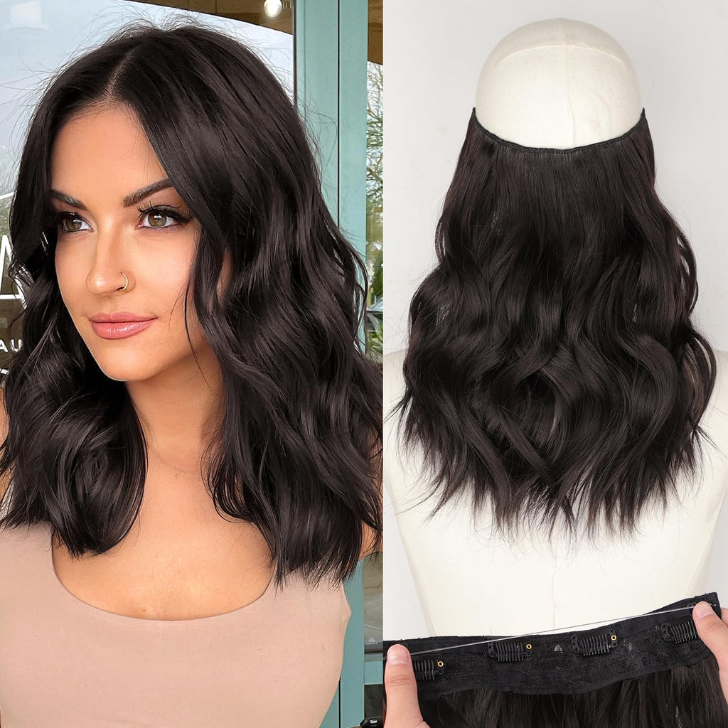 Wavy Invisible Wire & Clip In Hair Extensions Dark Brown/6# 12" | 1 Single Piece Clip In Extension,Adjustable Size