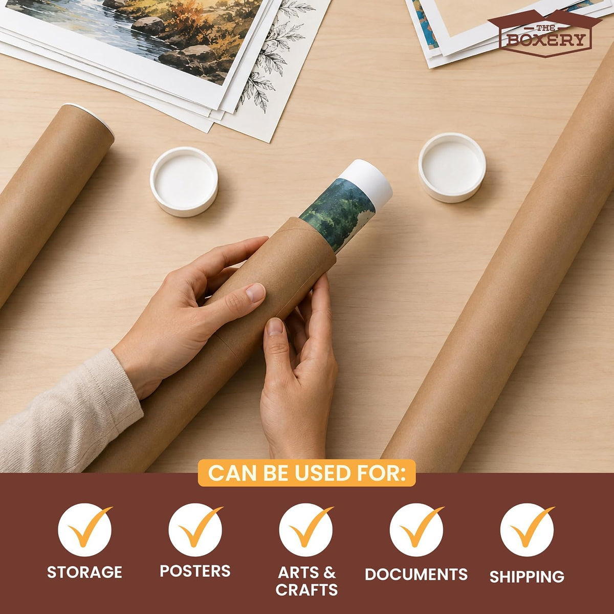 2" x 36" Made in USA Kraft Paper Mailing Tube, 6 Tubes, 12 Caps