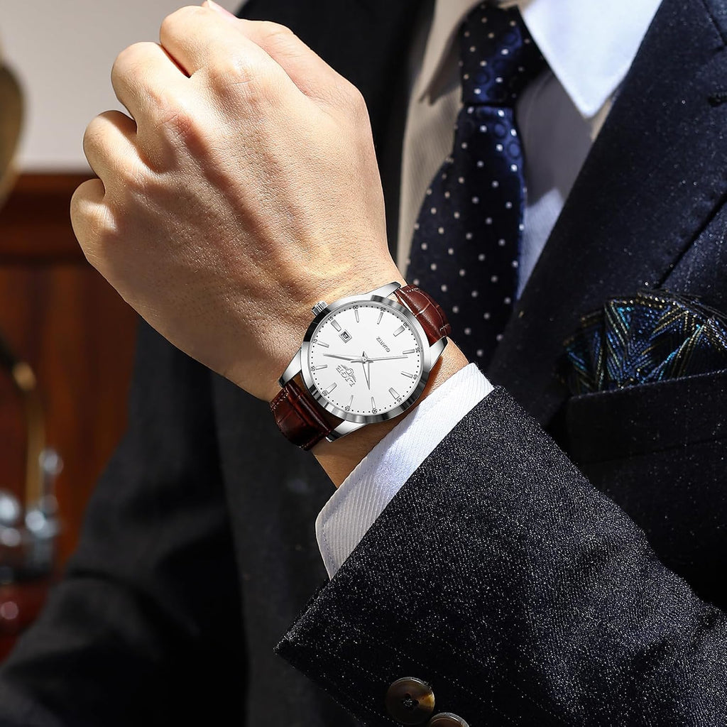 Watches for Men Waterproof Analog Dress Vintage Chronograph Analog Casual Leather Stainless Steel Unique Quartz