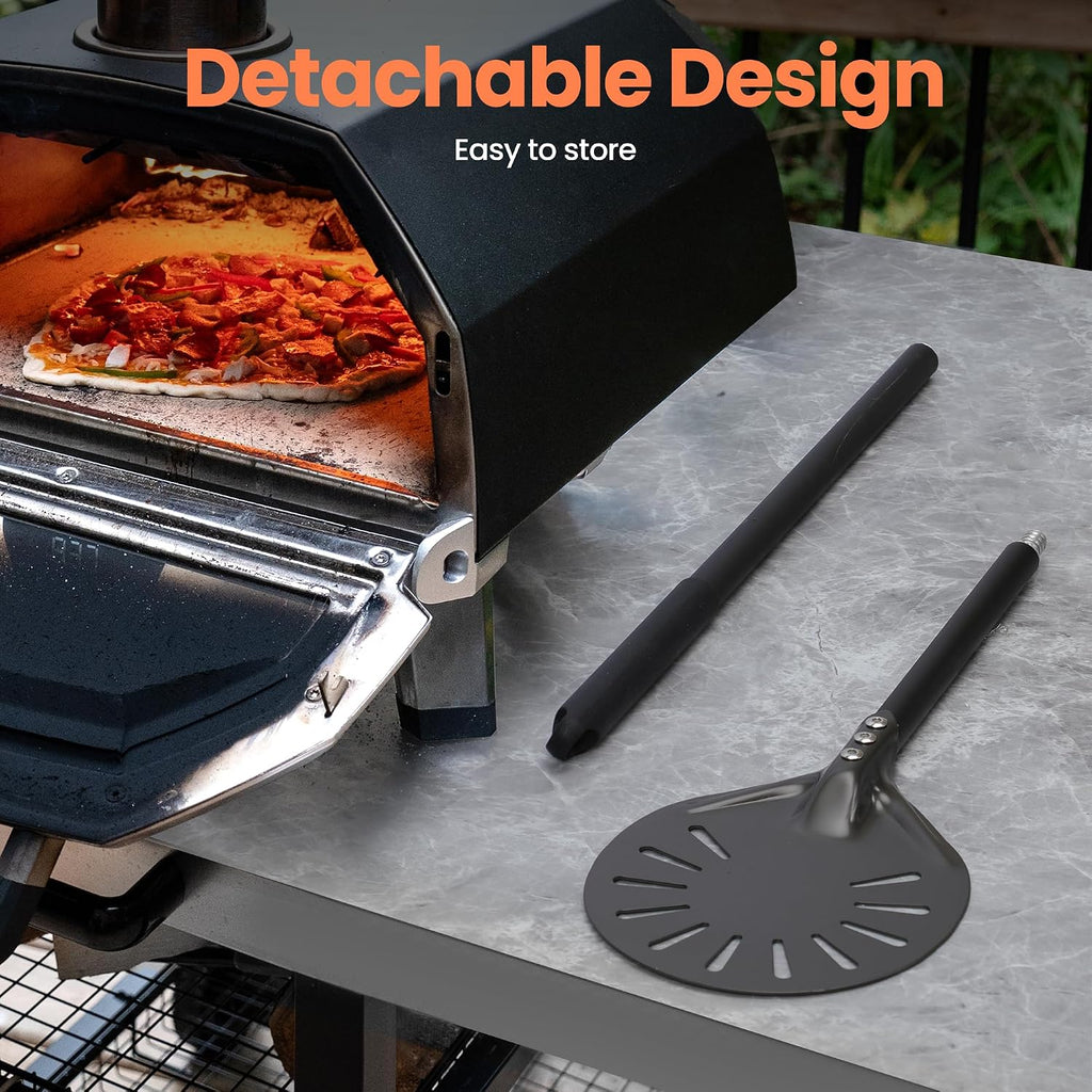 7” Pizza Turning Peel - Extra Long Handle Pizza Turner - Restaurant-Grade Aluminum Perforated Pizza Peel Lightweight