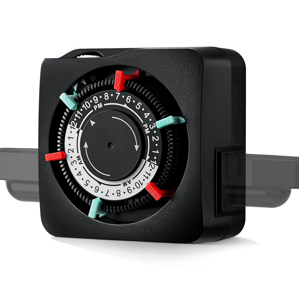 Mechanical Timer with 2 Grounded Outlets Indoor, 24-Hour