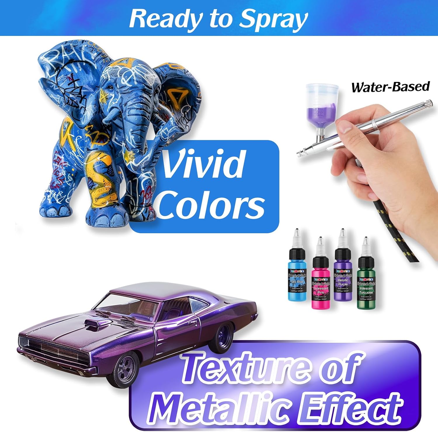 Airbrush Paint, 44 Colors with 6 Thinners, 20 ml/Bottle | Acrylic Air Brush Painting Set, Ready to Spray Water-Based