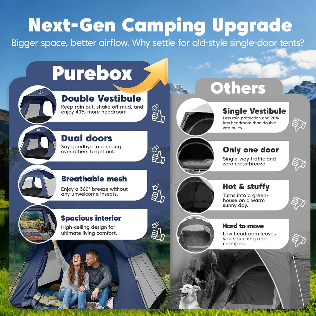 4 Person Tents for Camping Waterproof, Windproof Dome Tent with Rainfly, Easy Setup Portable Tent for Outdoor Camping