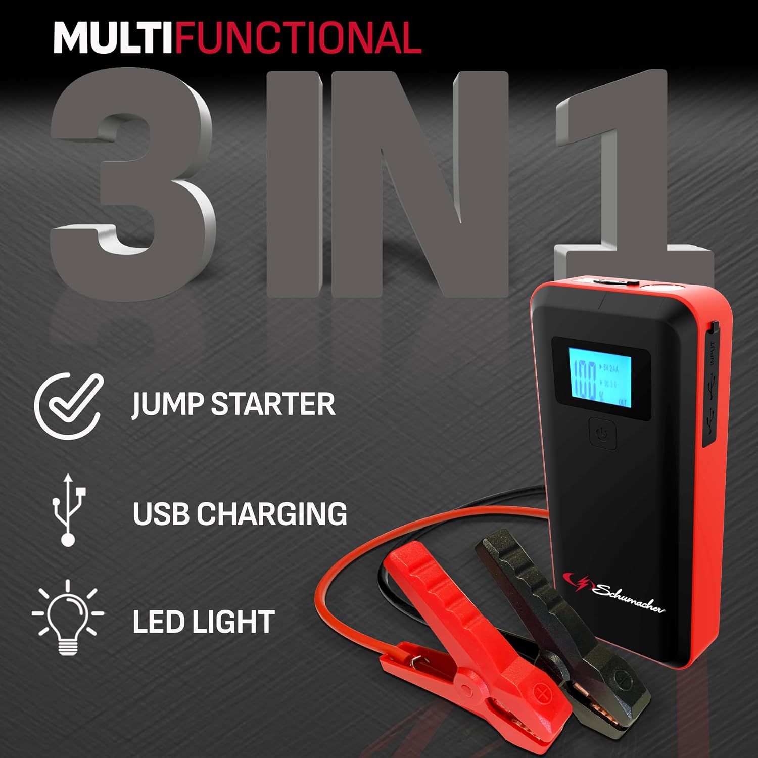 1000 Peak Amp 12V Portable Lithium Car Battery Jump Starter & Power Pack - Lithium Ion Jump Box - with USB Charging &