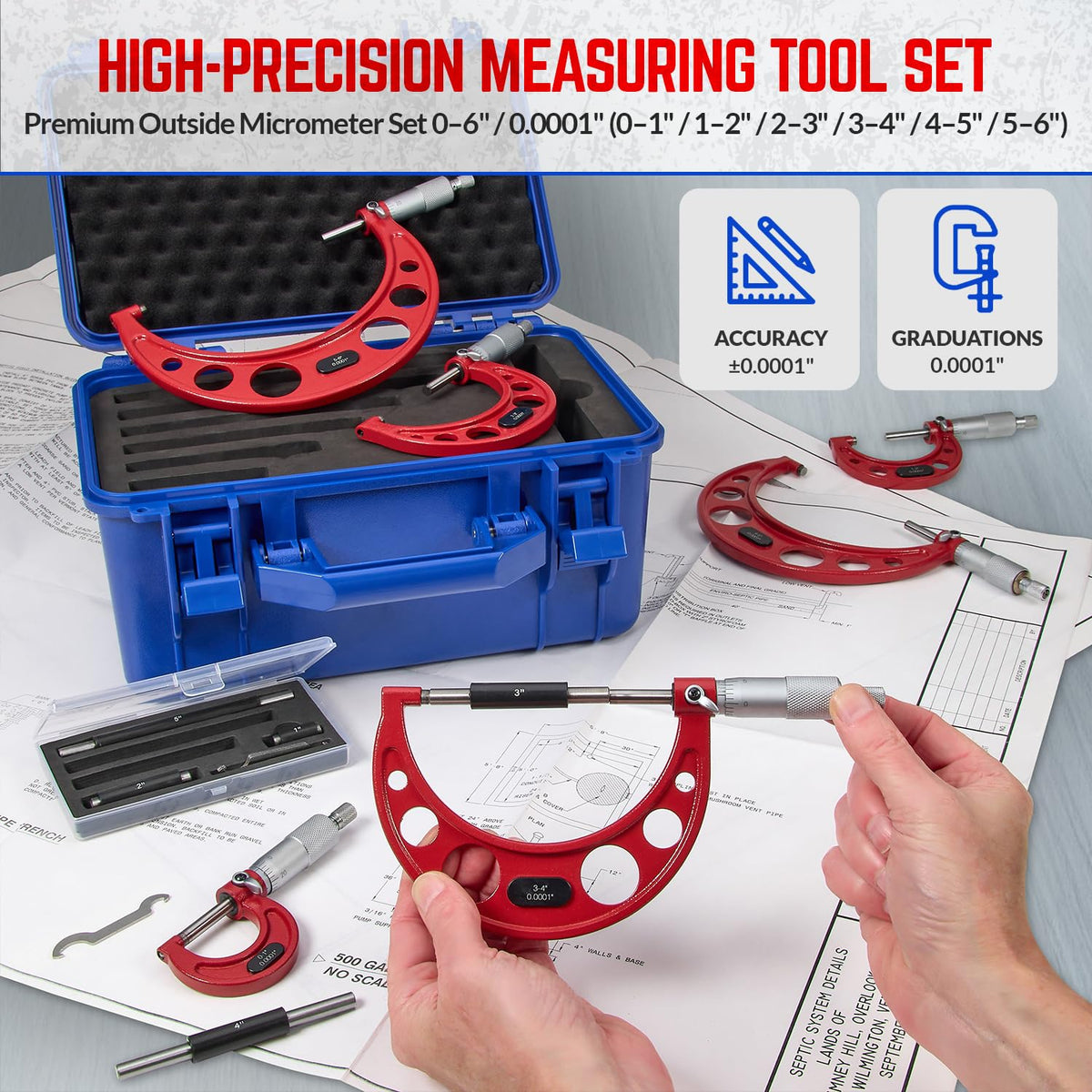 Premium Outside Micrometer Set 0-6" / 0.0001"