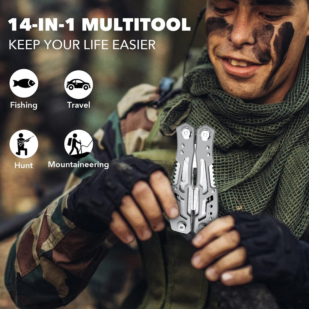 14-In-1 Multitool Pliers，Premium Portable Multi Tool ，with Safety Locking Professional Stainless Steel Multitool