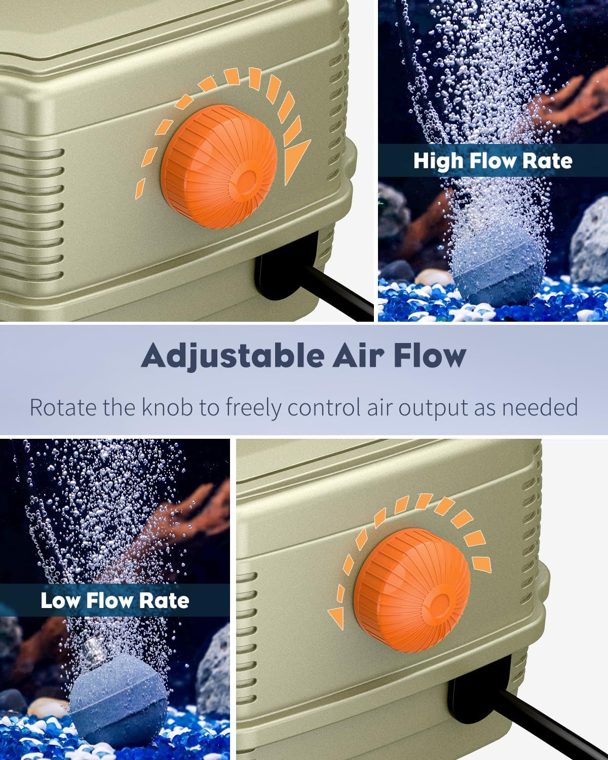 254 GPH Aquarium Air Pump, Quiet Adjustable Dual Outlet Oxygen Aerator with 13ft Airline Tubing & Check Valves for