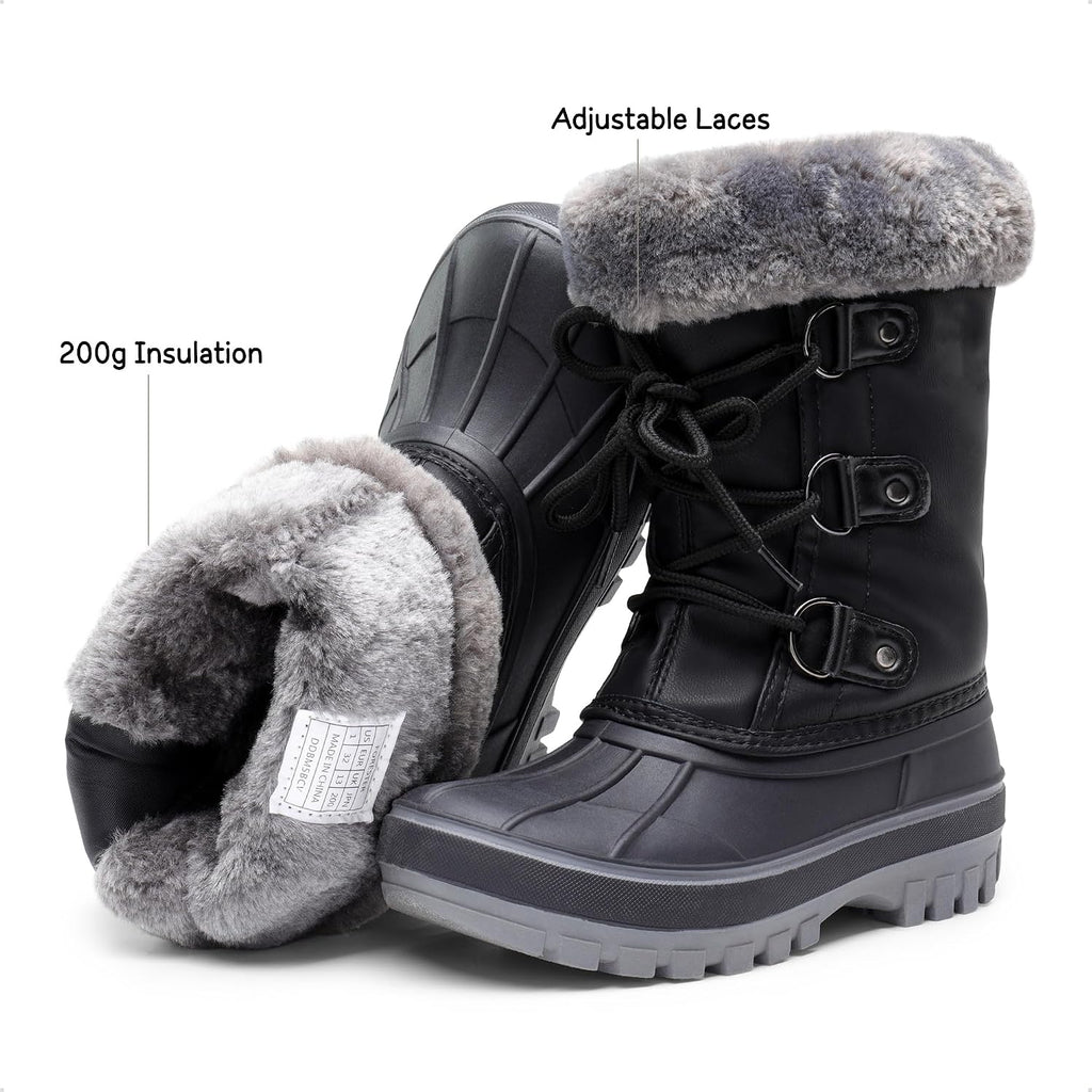 Unisex Snow Waterproof Winter Boots | Warm Faux Fur Lined Outdoor Secure Grip Anti Slip Outsole Easy Wear Windproof
