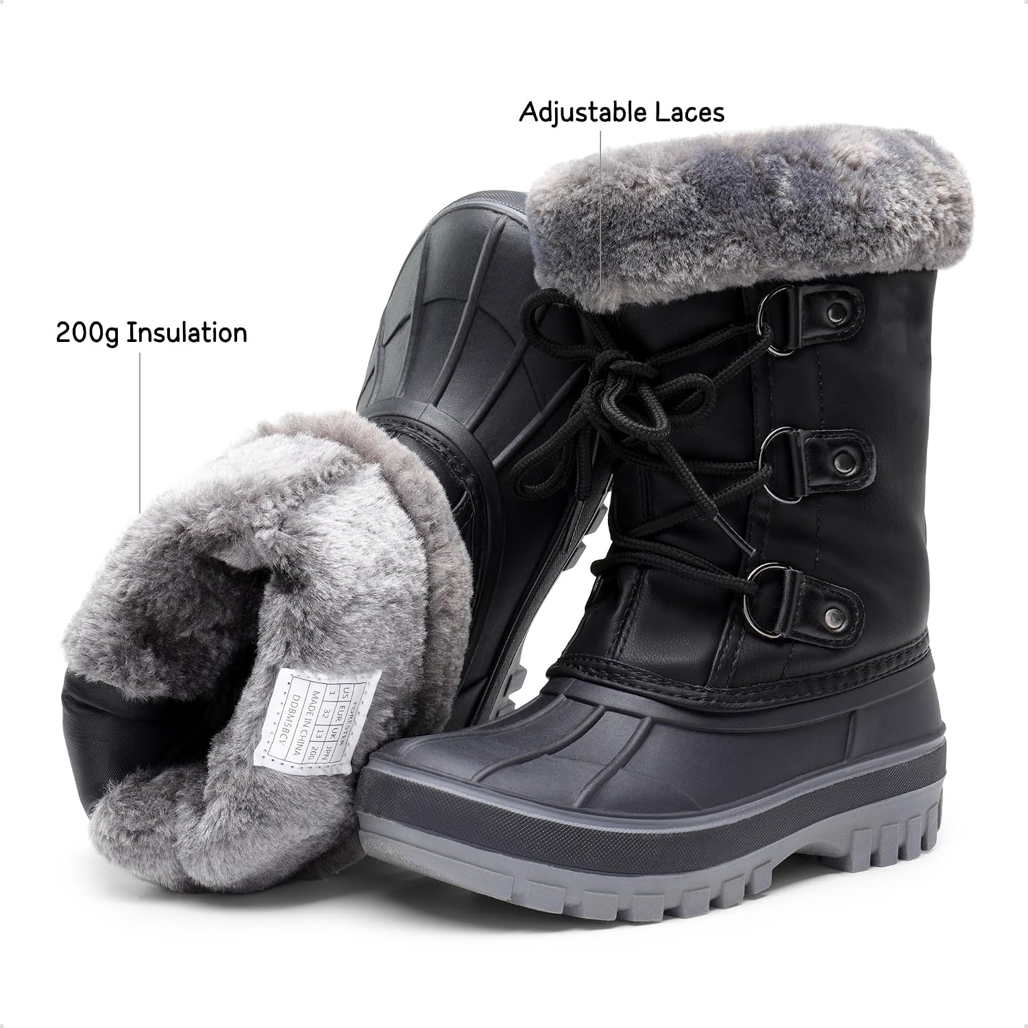 Unisex Snow Waterproof Winter Boots | Warm Faux Fur Lined Outdoor Secure Grip Anti Slip Outsole Easy Wear Windproof