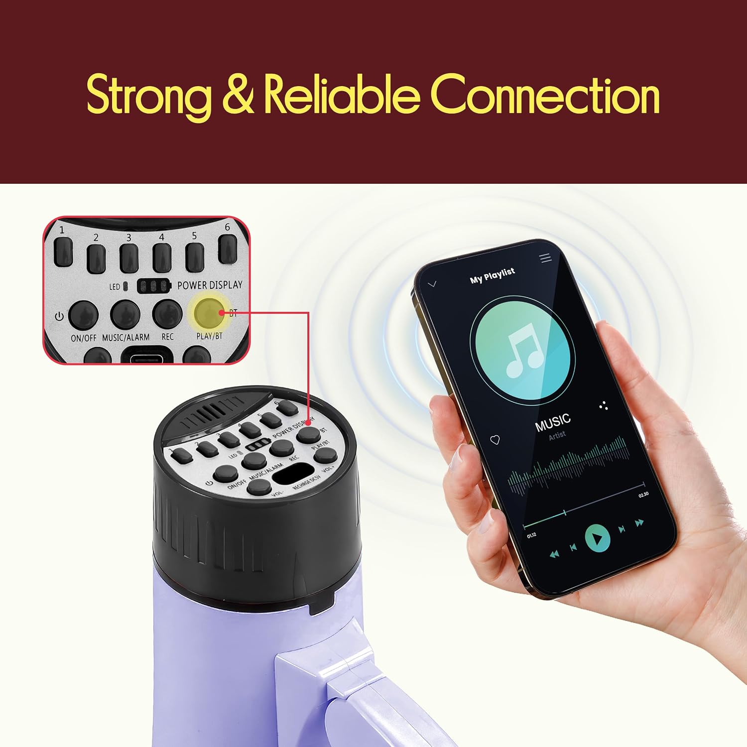 Rechargeable Bluetooth Bullhorn Megaphone with Voice Changer, Siren & USB-C Fast Charging, 1200-Yard Voice Range for