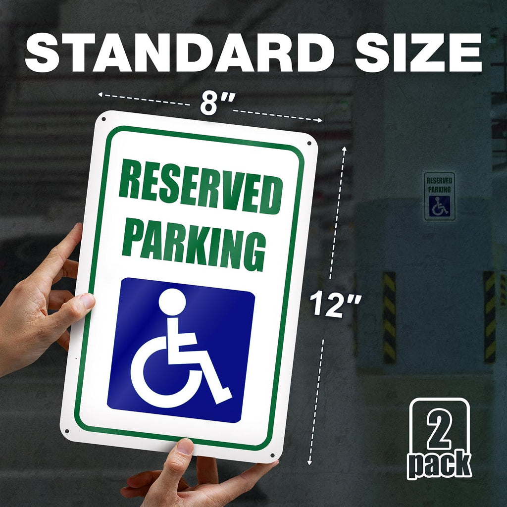 Handicap Reserved Parking Signs, 8 x 12 Inch Reflective Aluminum, 2 Pack | Disabled Space Marker for Lots, Driveways